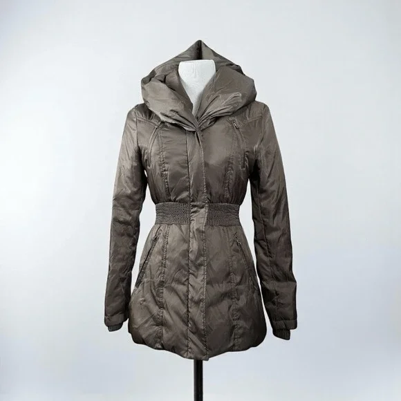 Victoria's Secret Beige Puffer Coat Cinched Full Zip Hooded Women's S  Cabincore - Picture 3 of 10